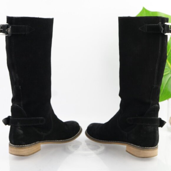 Kelsi Dagger Womens Tassie Boots Size 7.5 Black Suede Slouch Pull On Moto Buckle - Picture 9 of 16